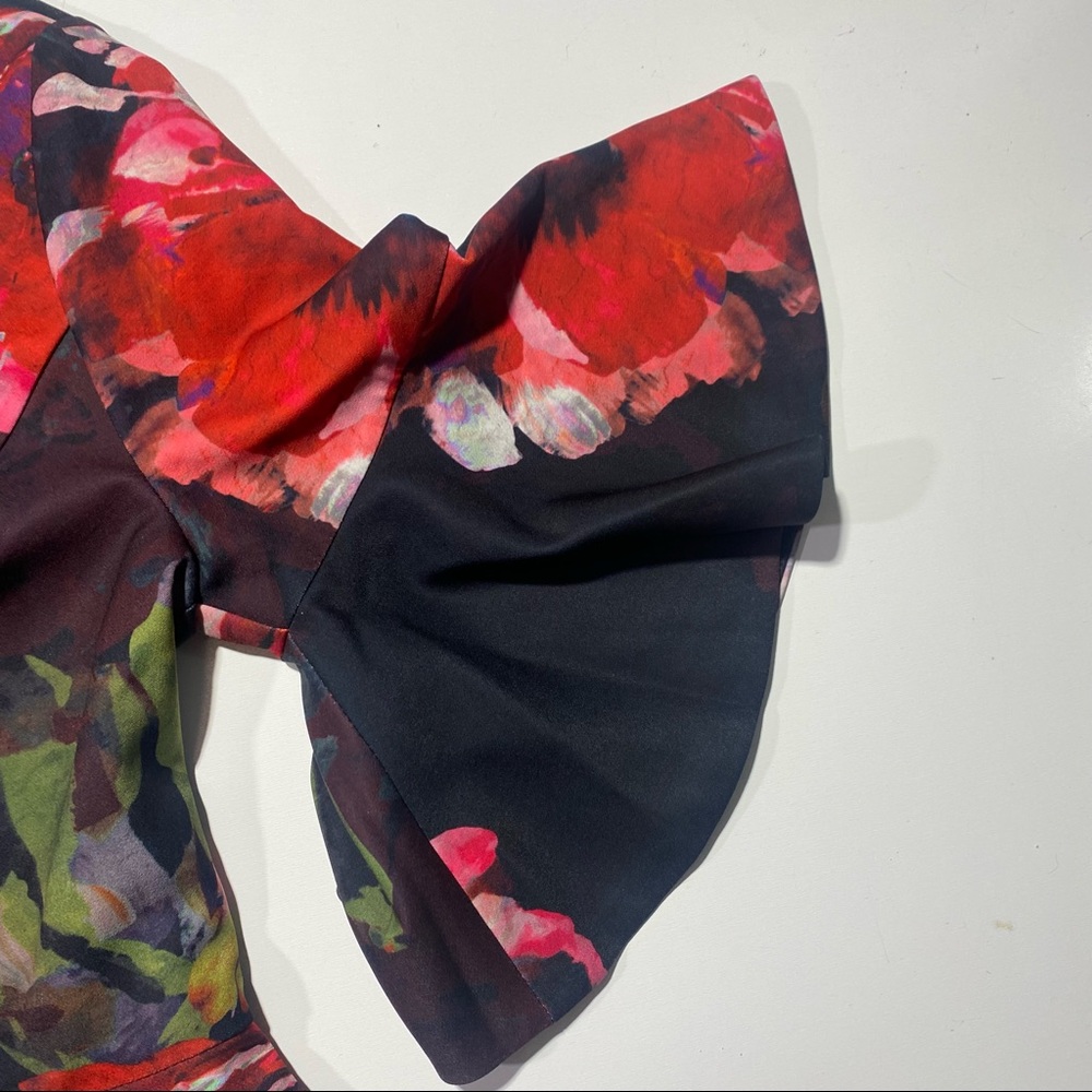 Trina Turk Black & Red Trousdale Floral Float V-neck Ruffles Sleeve Dress NWT 4 - Picture 12 of 16